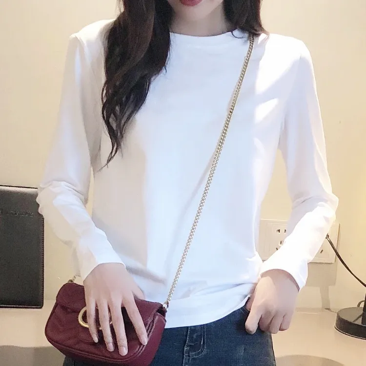 新疆纯棉T恤男女宽松白色T恤圆领简约上衣长袖韩版打底衫长袖T恤
