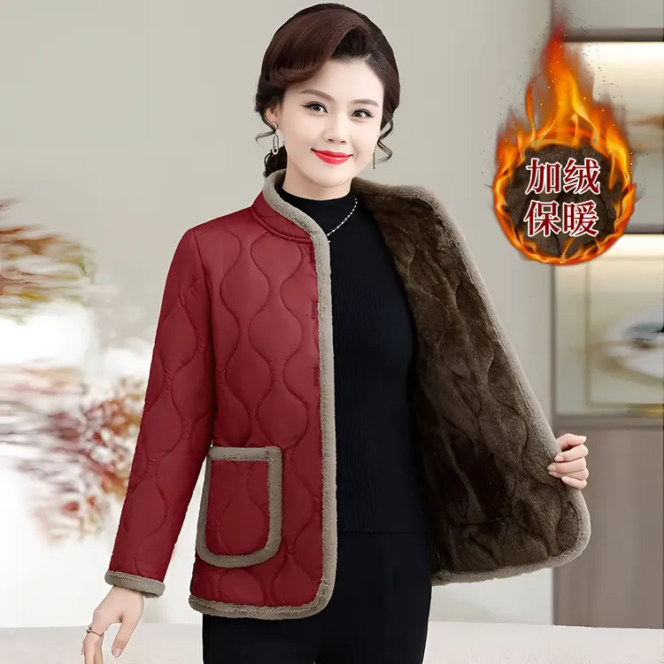 冬季修身显瘦型中老年女装棉袄棉服短款纯色立领洋气轻便小棉衣