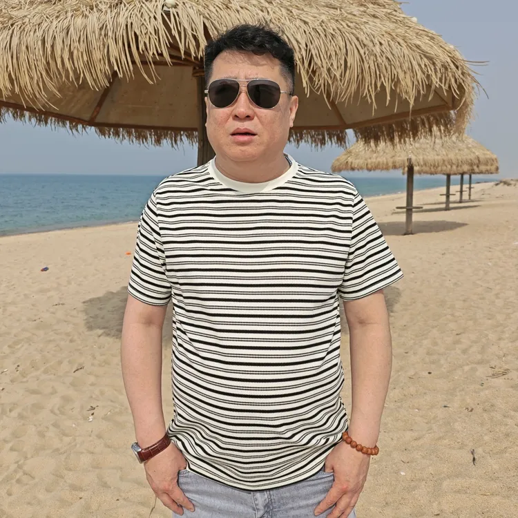  男士夏季百搭时尚潮流条纹圆领休闲短袖T恤衫大码男装胖子半袖WT