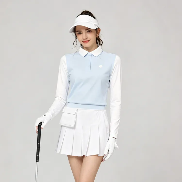夏款2026女款女士透气显瘦冰丝高尔夫假两件长袖上衣运动球服