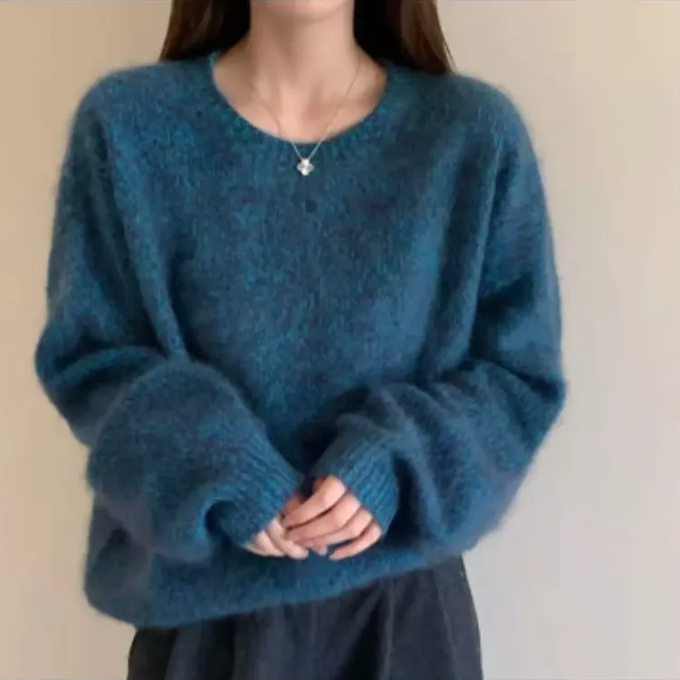 【蓝眼泪套头】2025秋季新款圆领宽松显瘦羊毛开衫休闲上衣