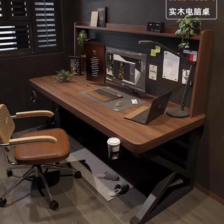 50厚全实木电脑桌台式可放主机书桌电竞桌家用桌子书桌书架一体桌