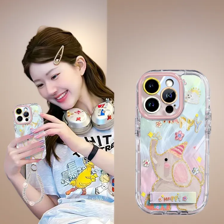 数码配件高级感油画大象适用iphone16苹果手机壳15promax羽纱13防