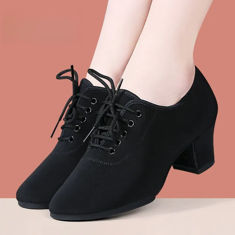 女款牛津布软底拉丁舞鞋女成人教师形体跳舞鞋中跟广场舞交谊舞鞋