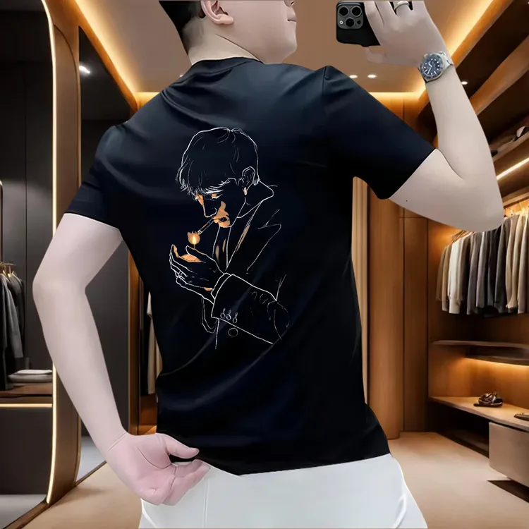 男士新款休闲装2025夏季爆款短袖T恤时尚圆领设计师男装高级感潮