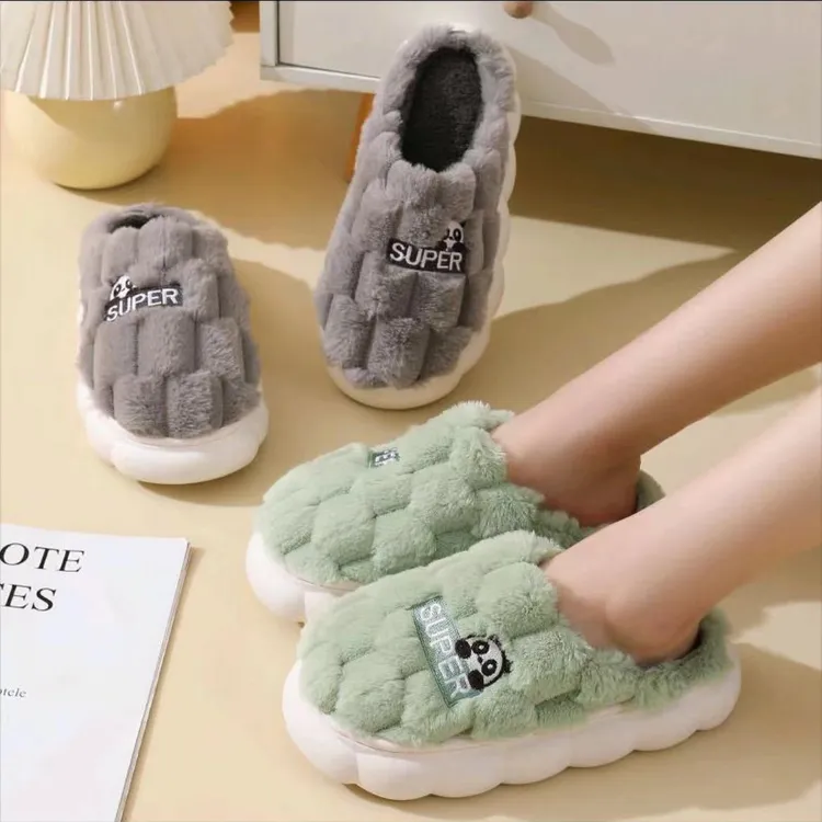 高档冬季情侣加厚加绒厚底保暖棉拖鞋居家防滑毛毛绒拖鞋男冬天穿