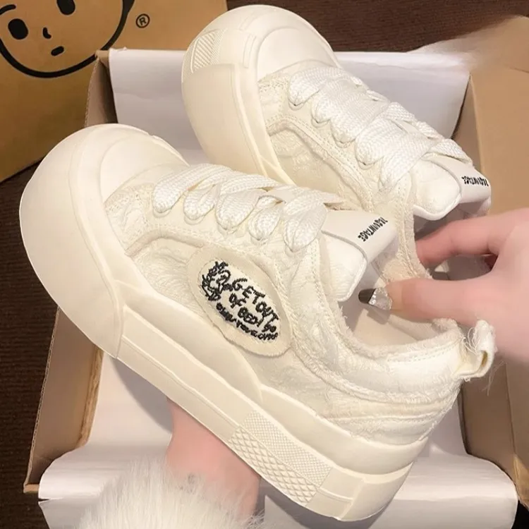 梅蔓琳透气小白鞋女春季新款防滑厚底百搭学生薄款帆布休闲鞋子