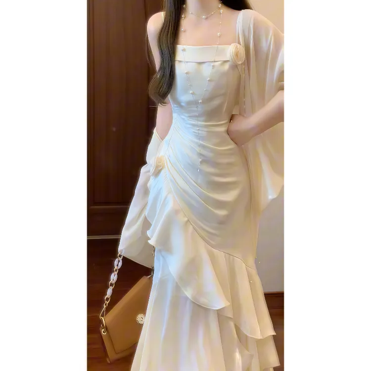 【鸢尾茉莉】轻奢高级感吊带鱼尾连衣裙礼服长裙&防晒空调开衫9207