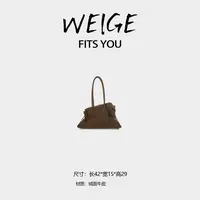 WEIGE【AT家不规则托特包】绒面牛皮单肩腋下斜挎包BV50629-橄榄绿