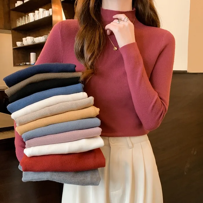职业阿玛诗官2025春秋款修身羊绒衫半高领内搭打底针织衫女款