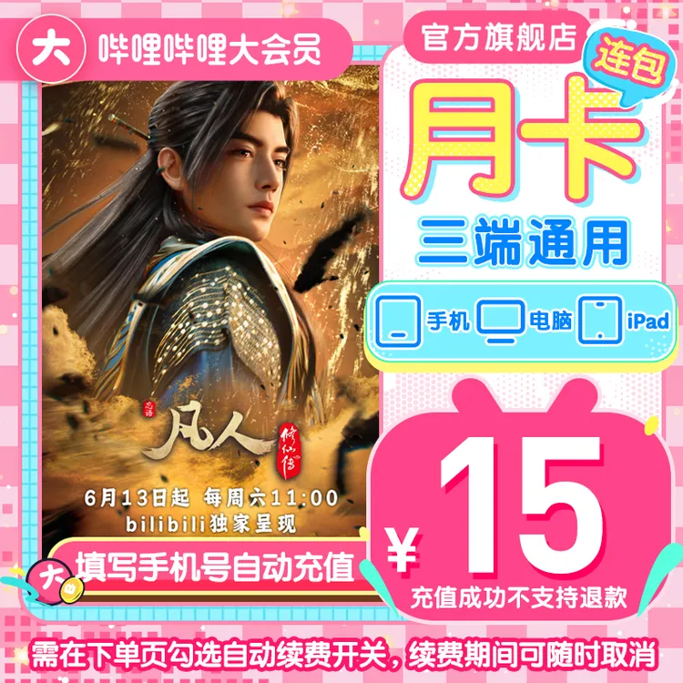 【连续包月】哔哩哔哩大会员连包月卡 自动续费可随时取消czzx商品图