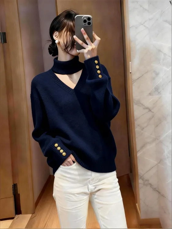 时尚轻熟风设计感针织衫女秋冬新款小众巨好看软糯内搭打底毛衣女