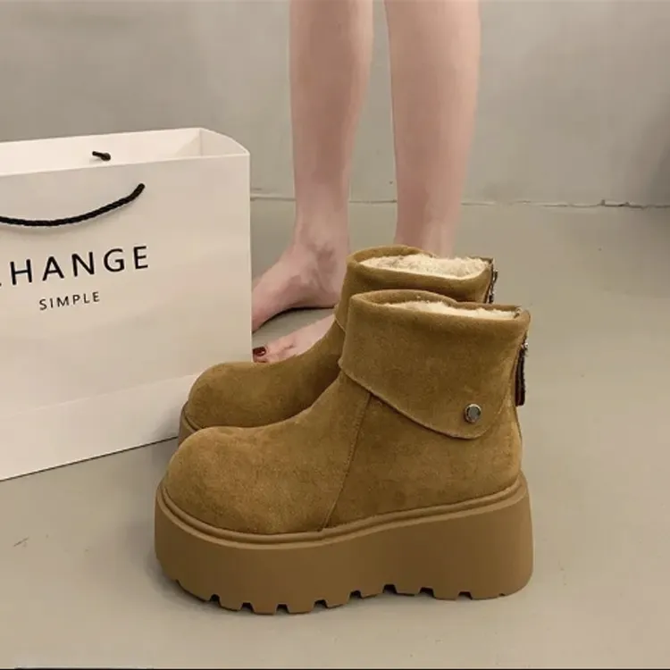 雪地靴女款爆款2025冬季新款时尚时尚厚底增高加绒加厚短筒勃肯靴