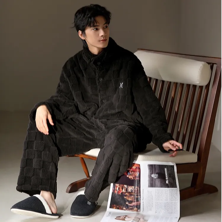 EONMEBIWNT睡衣男士秋冬季珊瑚绒加绒加厚法兰绒保暖家居服男款