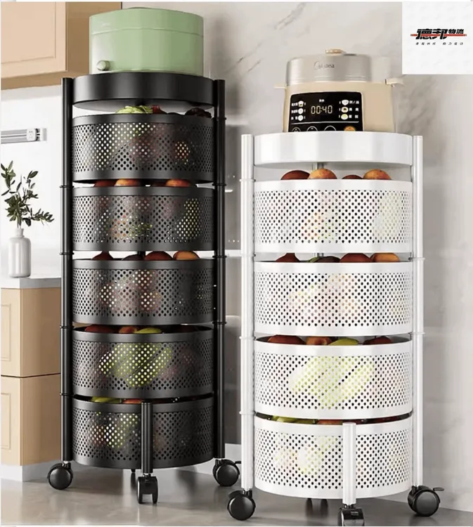 多层厨房收纳架免安装置物架方便可旋转蔬菜金属柜落地储物家用
