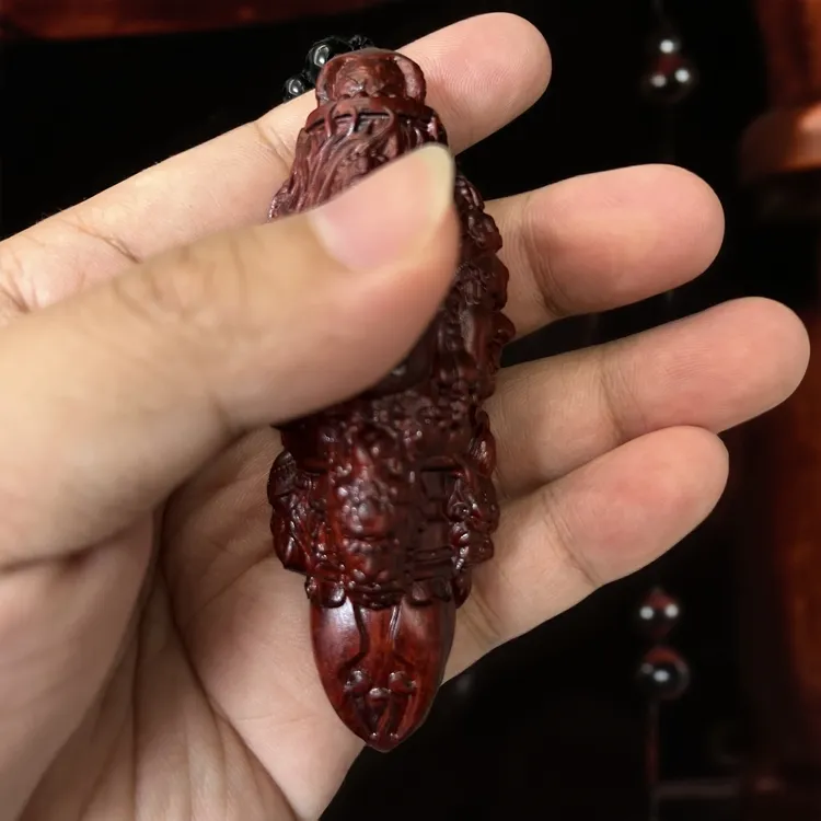 小叶紫檀木雕刻大黑天金刚降魔杵手把件汽车挂件装饰文玩随身盘玩