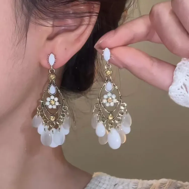 合金耳饰 波西米亚圆片流苏耳环做旧复古百搭时尚气质小众耳环女