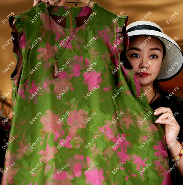 雾青《非遗美学》1458复古风印花无袖连衣裙