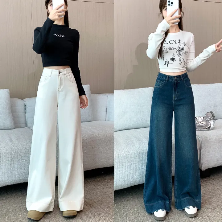 小个子2025年高腰宽松牛仔裤女阔腿牛仔裤子早秋新款垂感拖地裤潮