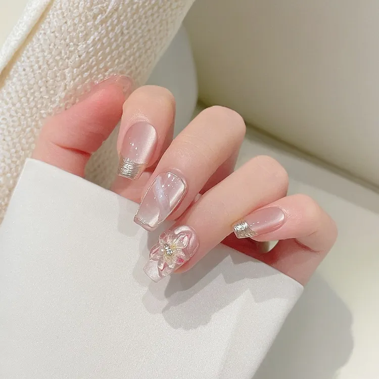 穿戴甲法式郁金香花朵猫眼可拆卸穿戴美甲甲片2025新款高级感