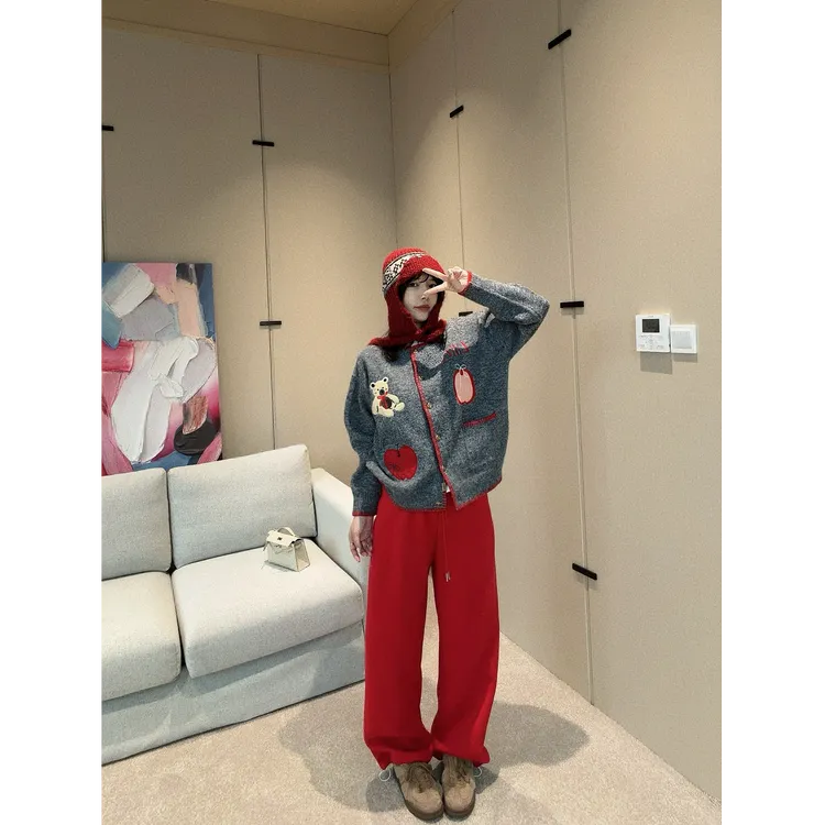 BETTER JOELAY-加绒【桃汽泡泡】高端潮流休闲长裤宽松时尚KKH2385