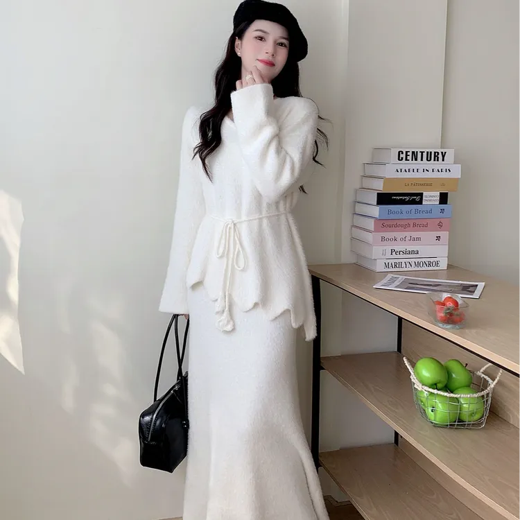 防水貂毛毛纯欲风常规款厚款女常规毛衣网红加厚温柔显瘦时尚套装