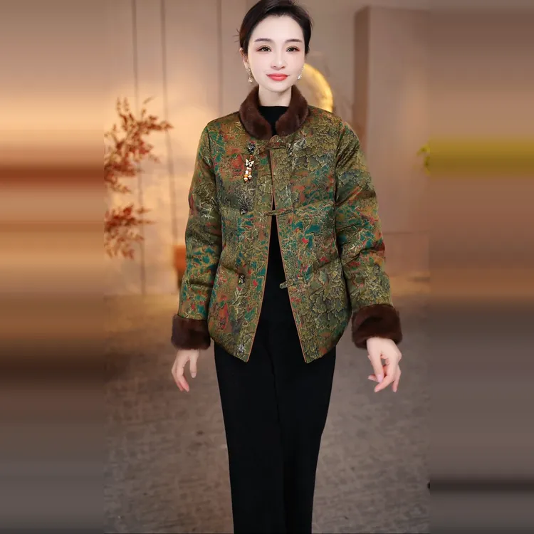 棉服女2025秋冬新款气质显瘦大码妈妈装上衣新中式国风外套