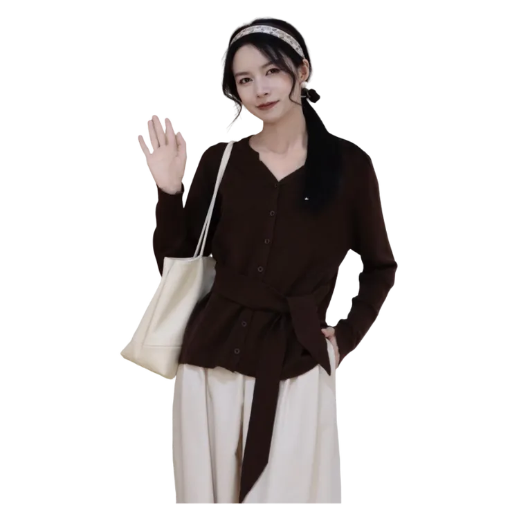 25秋季新品LIUKE留刻V领小标绑带针织衫16450811512