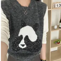 【亮片熊猫】圆领细闪亮片熊猫减龄百搭针织马甲女显瘦可爱背心坎肩