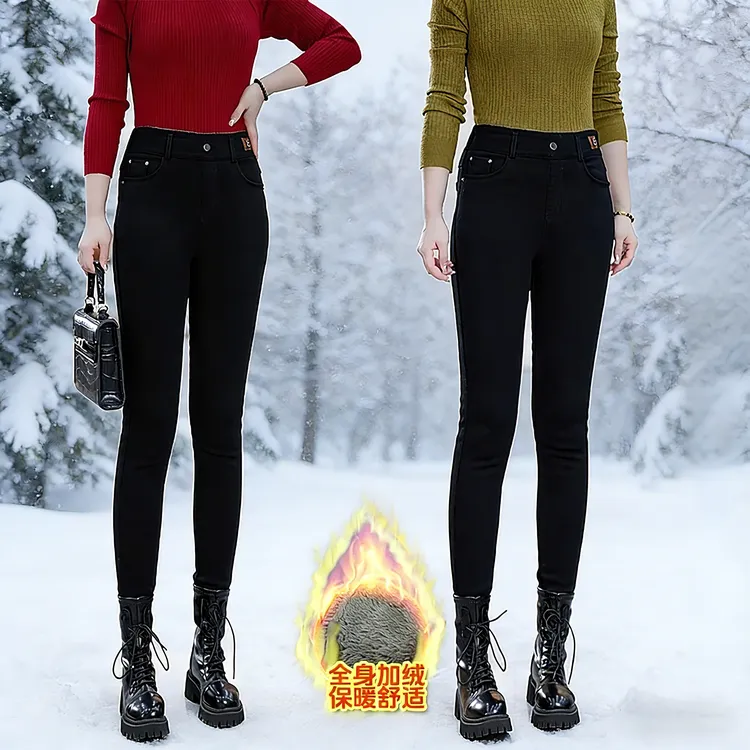 【厂家直销】爆款冬季加绒加厚显瘦保暖小黑裤高腰弹力小脚裤休闲裤商品图