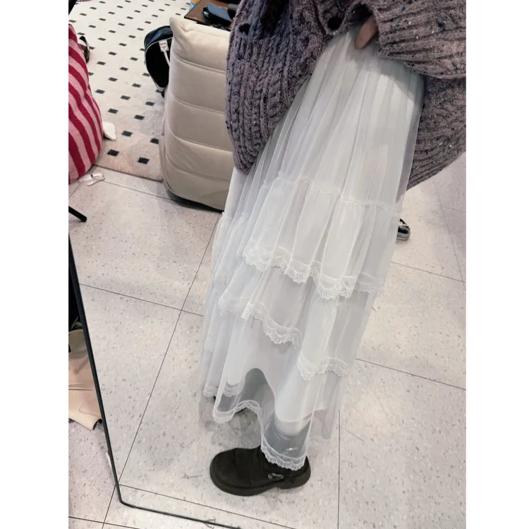 晶咕【出逃公主！】重工不规则多层蕾丝边高腰全松紧半身裙