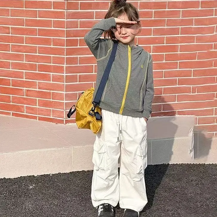 秋款儿童拉链卫衣连帽开衫男女童中大童韩版春秋休闲洋气浅秋潮款