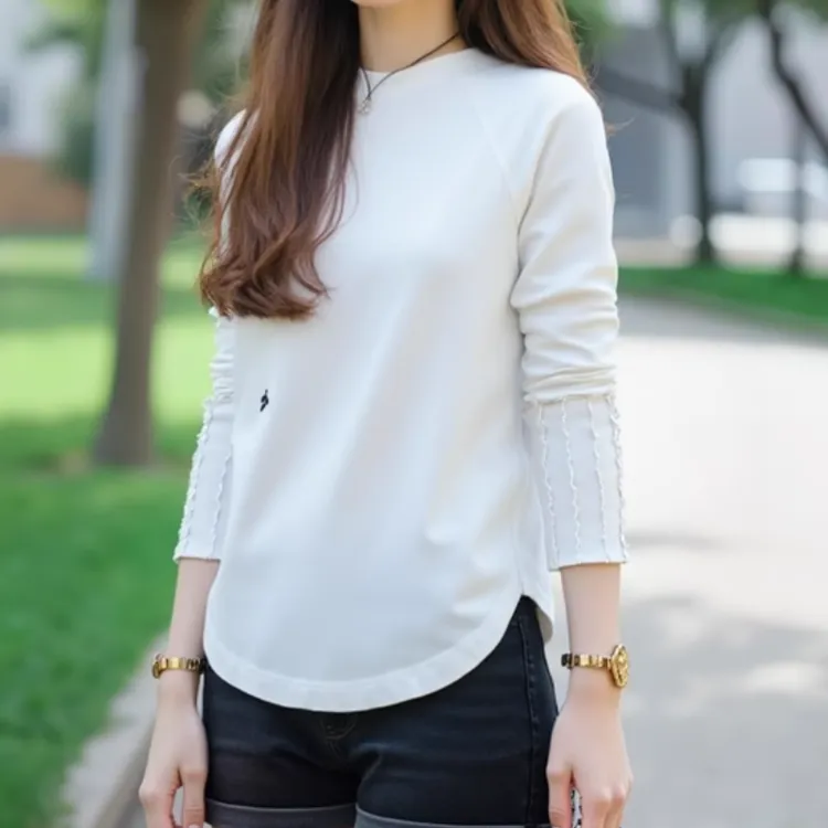 2025新款简约百搭宽松长袖休闲显瘦圆领打底衫LK2502102