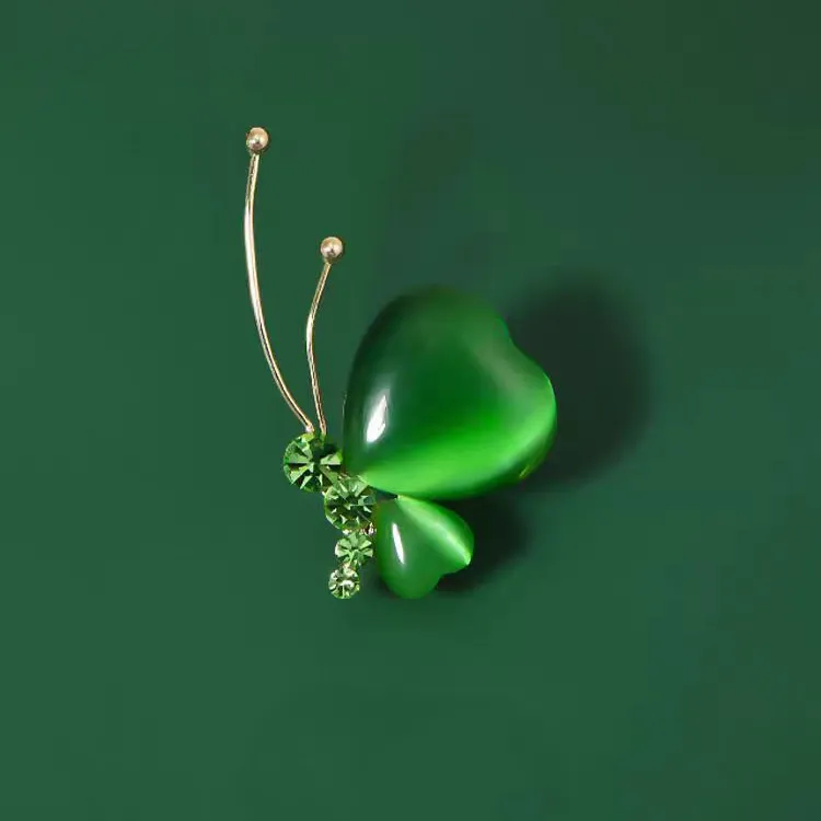 合金胸针 绿蝴蝶胸针高档女古典气质胸花旗袍别针防走光领口配饰