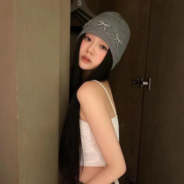 NaLipa韩国博主同款蝴蝶结针织毛线帽秋冬ins大头围百搭时尚冷帽