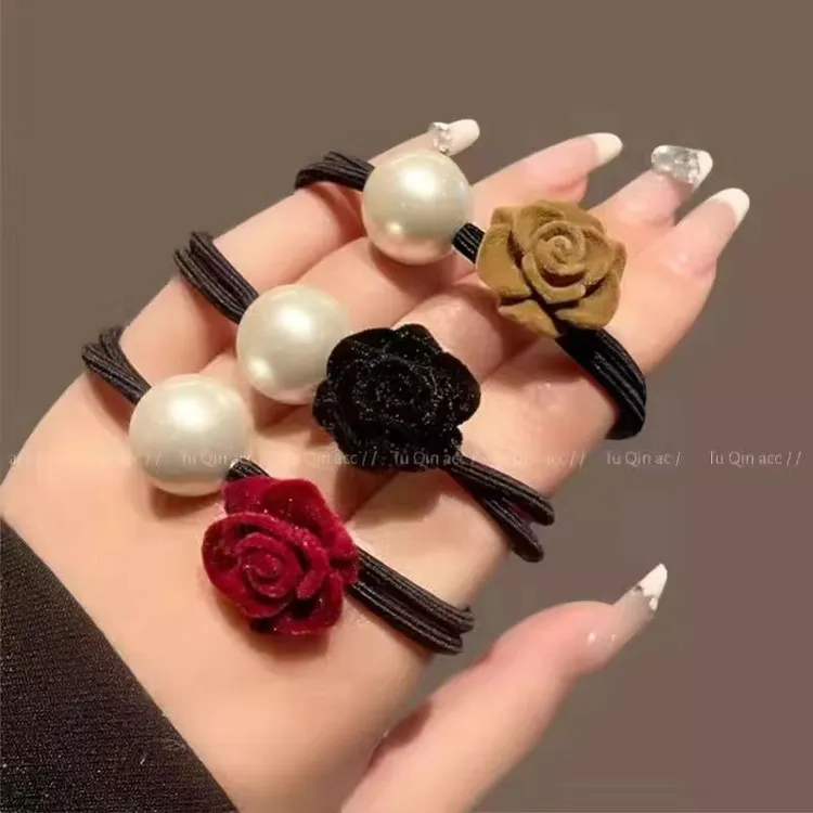 简约小香复古玫瑰花头绳发圈高弹力扎马尾发绳高级感发饰橡皮筋女