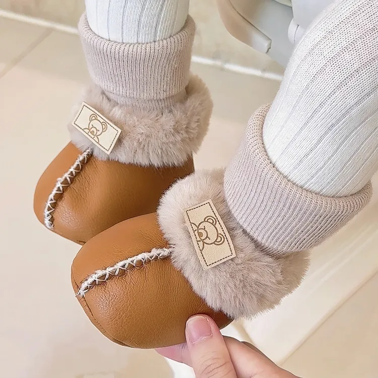 冬季0-1岁婴幼儿棉鞋袜一体加绒加厚6-12个月软底学步鞋宝宝棉鞋3