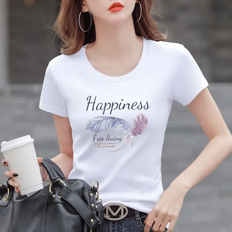 夏季新款短袖t恤女韩版印花棉洋气体恤时尚修身显瘦衣服ins潮女装