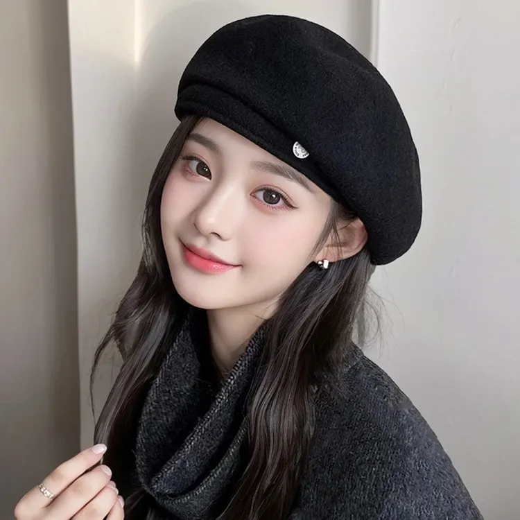 2025新款羊毛呢贝雷帽女士秋冬显脸小蓓蕾帽气质复古百搭画家帽子