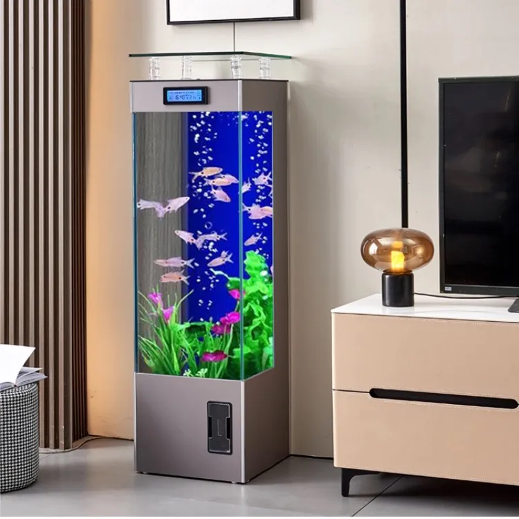 金鱼缸客厅家用新款超白缸智能轻奢方形立式家用落地水族箱免换水