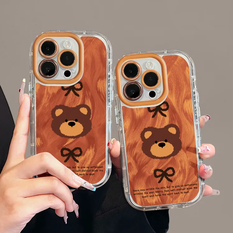 适用苹果15羽纱奶油iPhone16pro手机壳华为p70蝴蝶结小熊mate防摔