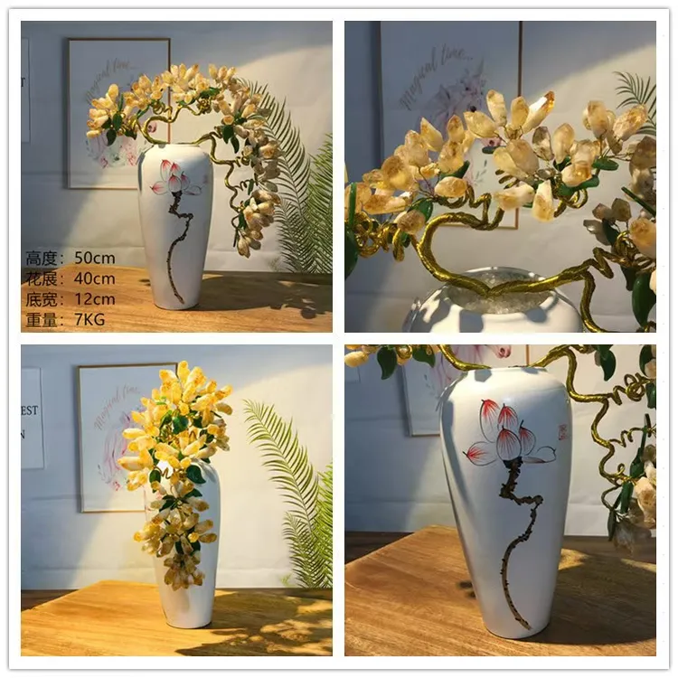 天然黄水晶发财树工艺品摆件装饰品家居客厅玄关办公室开业礼品