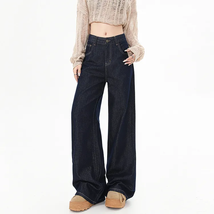 美式复古牛仔裤丹宁色垂感2025秋冬新款宽松阔腿原色百搭设计感裤