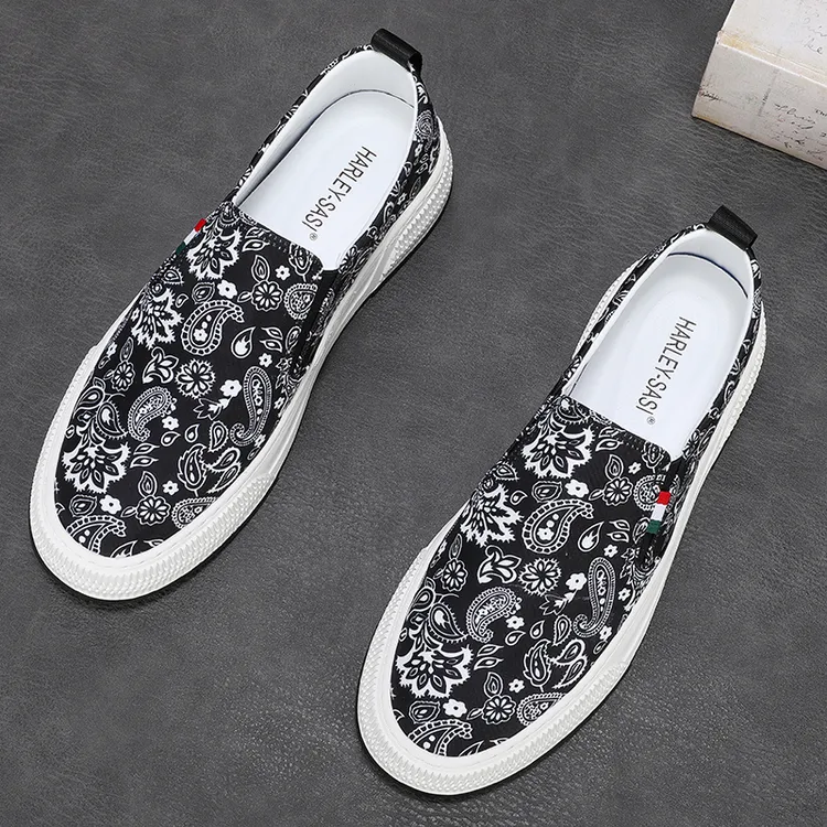 英伦风时尚潮鞋潮流帆布鞋男一脚蹬男鞋2025新款透气百搭男生休闲