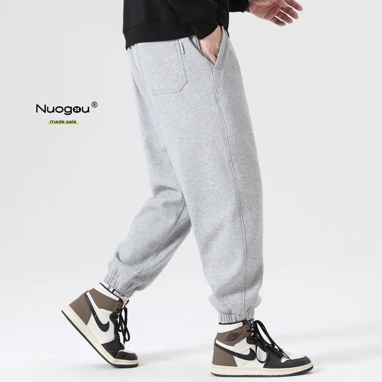 冬季高级感运动卫裤男士宽松束脚休闲长裤春秋针织棉灰色裤子男款