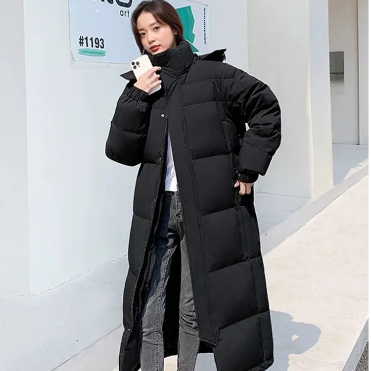 冬季新款中戏男女长款过膝加厚外套情侣款