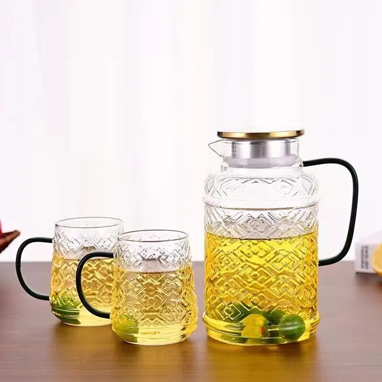 新款高硼硅方胜纹玻璃水壶耐高温高颜值凉水壶家用大容量可电陶炉