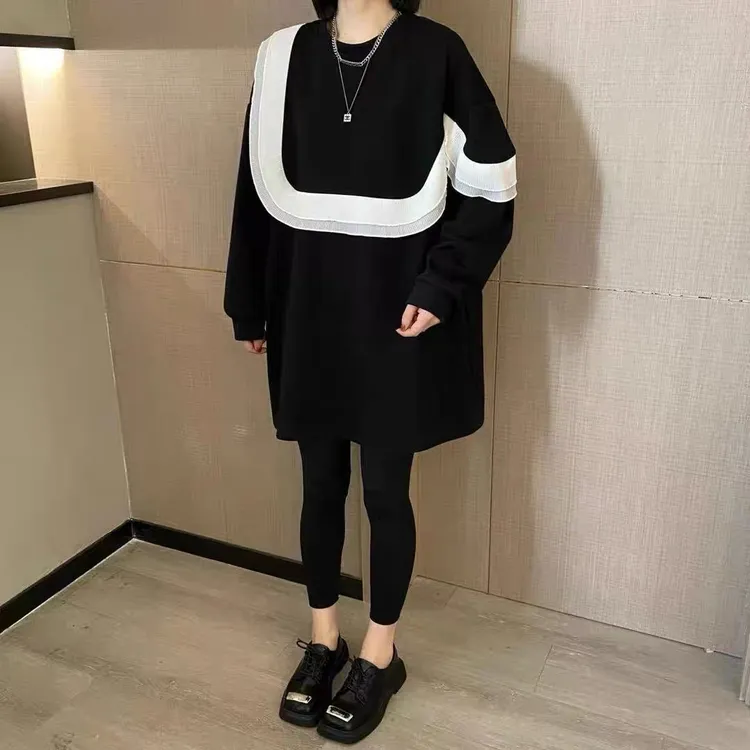 高级感气质长袖连衣裙秋冬2025新款大码微胖mm显瘦减龄加绒卫衣裙