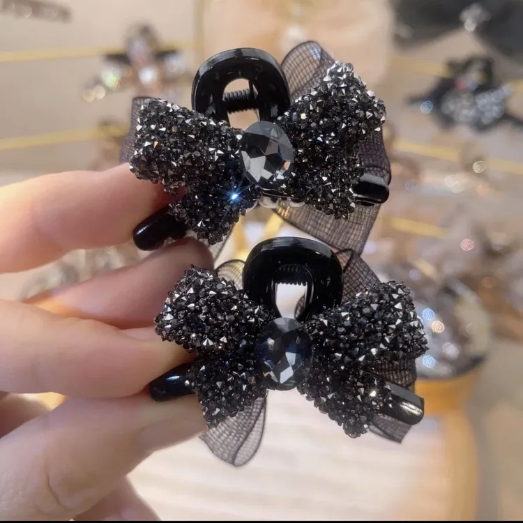 非金属亚克力发饰 蝴蝶结小抓夹满钻气质精致迷你小抓轻奢可爱