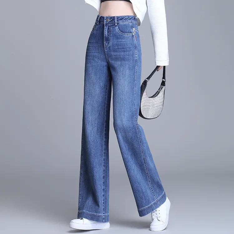 正品牌2025秋季新款女装高腰直筒窄版阔腿裤春秋牛仔裤子加长显瘦